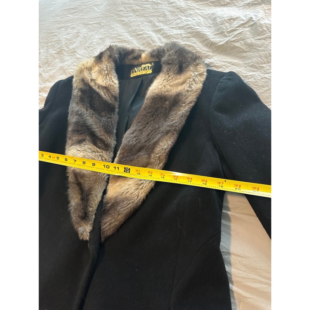 Unreal Fur Vintage 80's Black Coat Faux Fur Wool Blend Women 12/Large - Picture 6 of 10